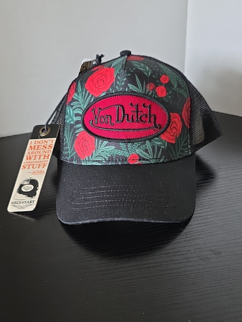 NEW! Von Dutch Snapback Red Rose Black Embroidered Logo Patch Hat One Size NWT